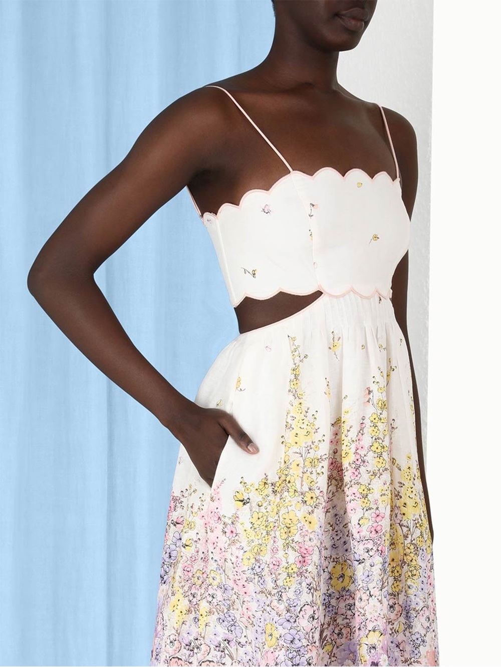 NWT Zimmerman Jude Scallop Midi Dress in Peach Gradient Floral - Size 2 - Picture 8 of 16